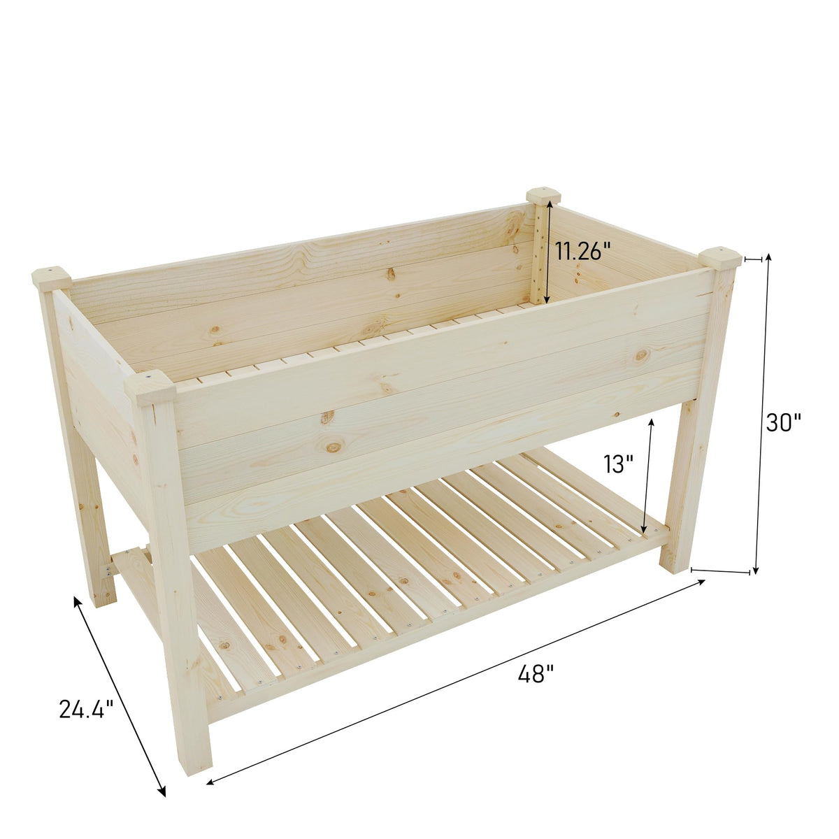 Birasil elevated planter with shelf provides convenient herb and flower growing.