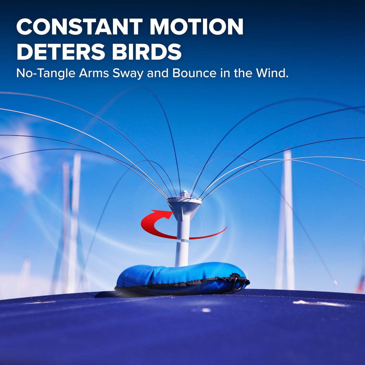 Bird Spider 360 mounted at a dock provides wide-area coverage and deterrence.