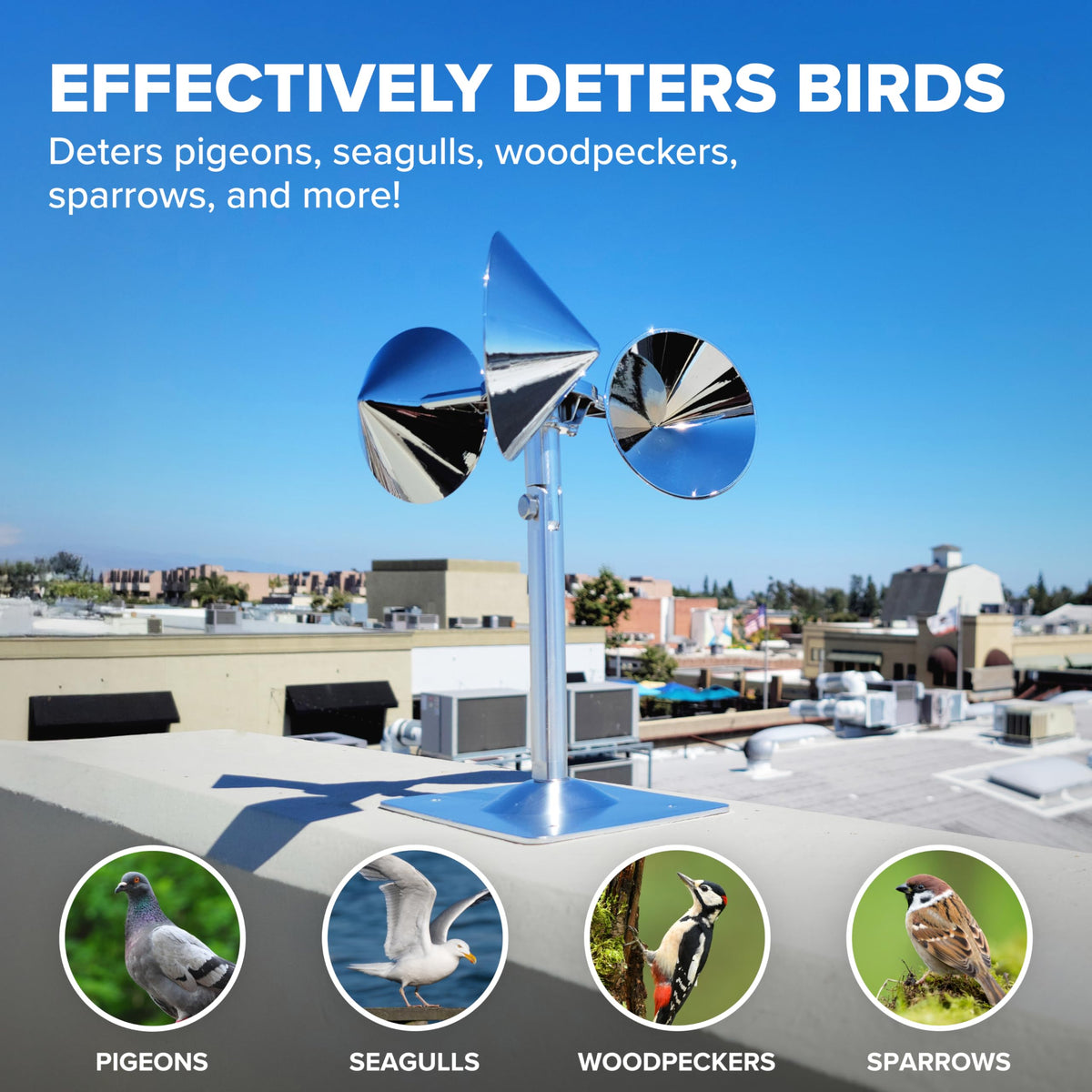 Bird B Gone Reflect-A-Bird garden-friendly deterrent keeps sparrows away from plants.