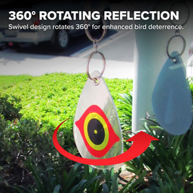 Bird B Gone reflective eye diverters on a boat reduce bird visits at dock