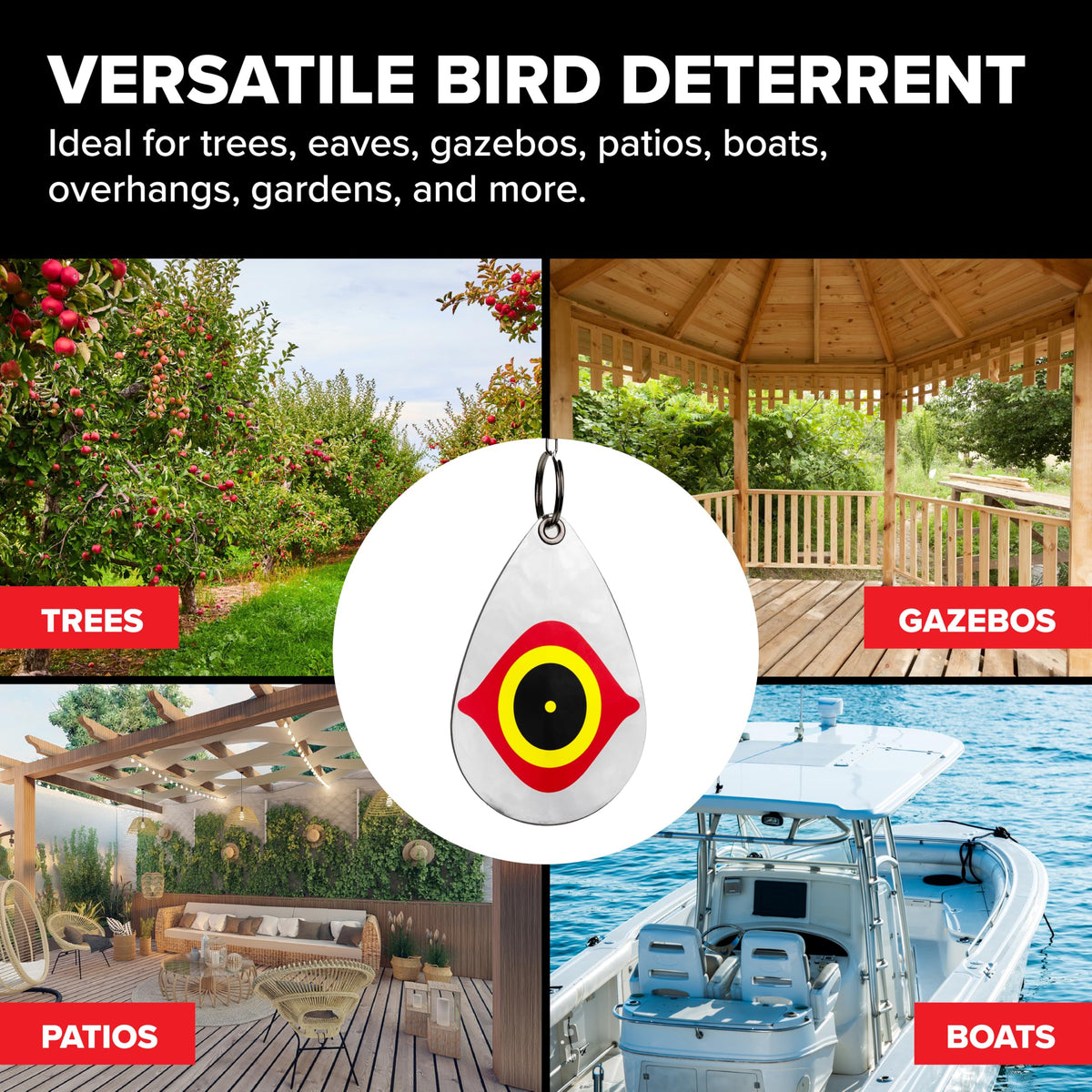 Bird B Gone reflective eye diverters on eaves protect entry spaces from birds