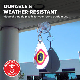 Bird B Gone reflective eye diverters on a gazebo create deterrent reflections