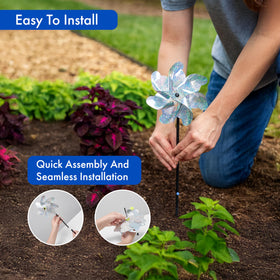 BIRD BLINDER easy-install outdoor deterrent protects flower beds and lawns.