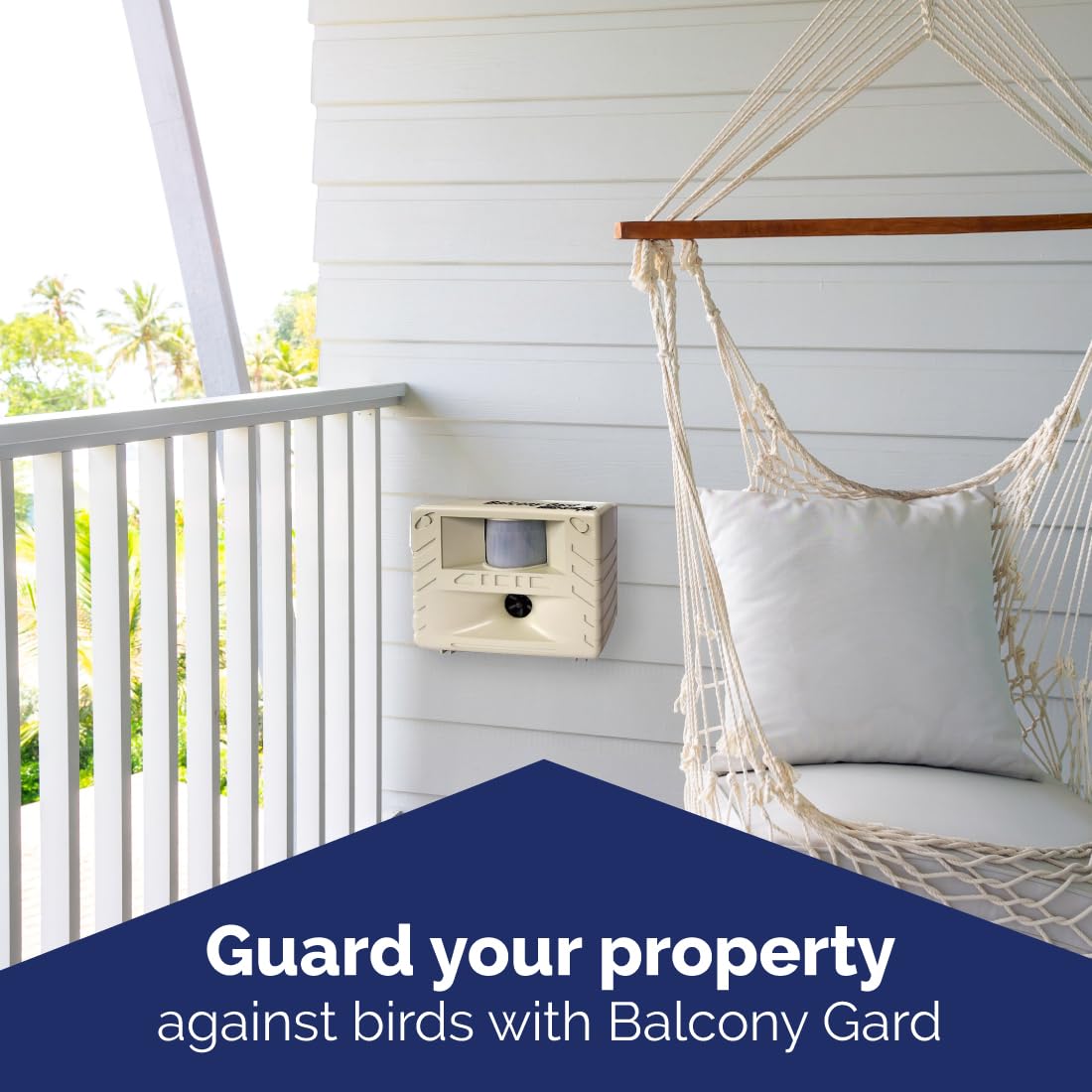 Bird-X Balcony Gard emits ultrasonic waves for bird deterrence.