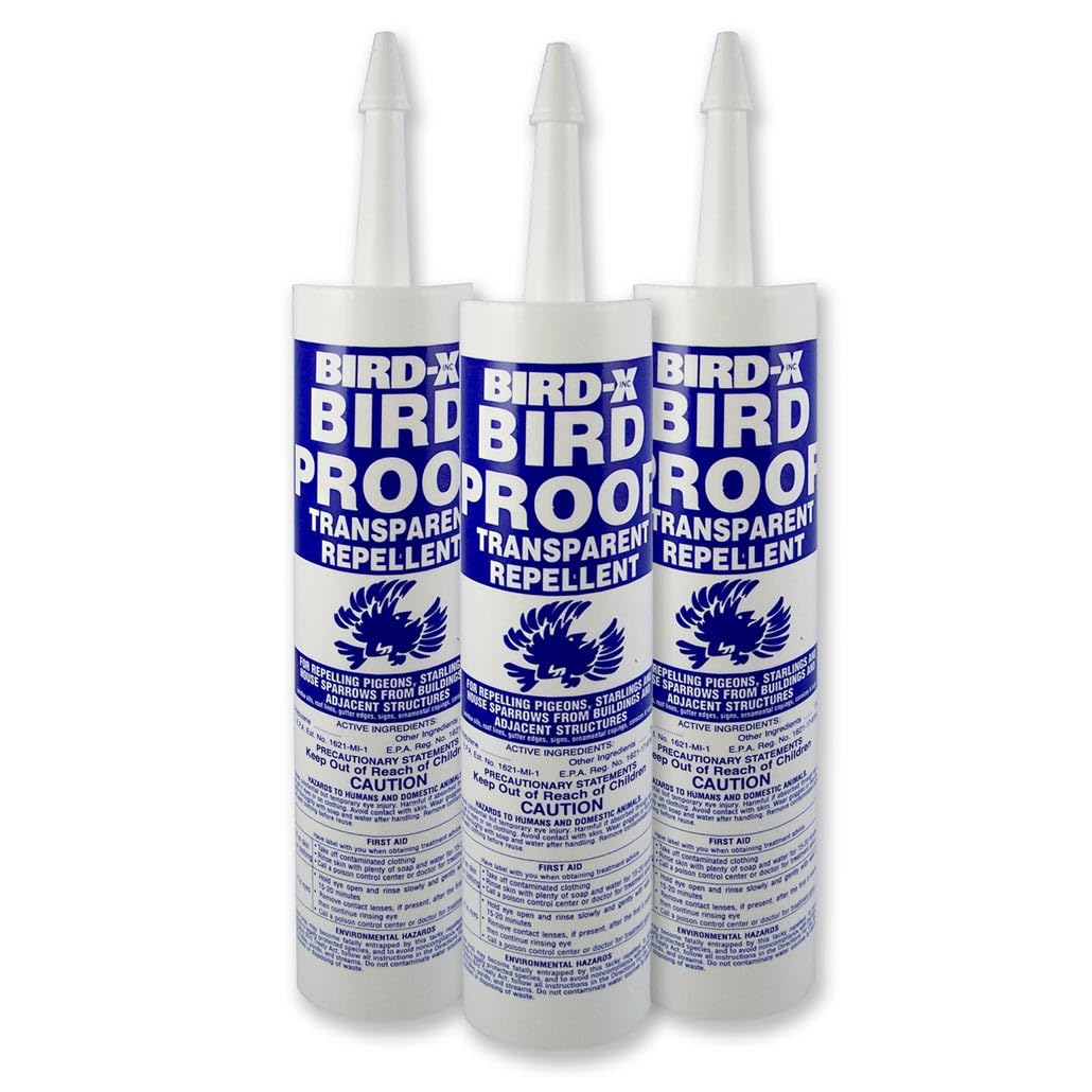 Bird-X Bird Proof Gel on a ledge provides a clear, humane deterrent for nuisance birds.