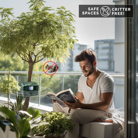 Bird-X Yard Gard motion sensor activates deterrence within 35 by 70 feet.