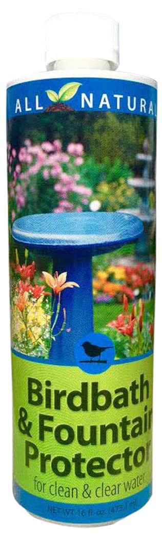 Birdbath & Fountain Protector 95566 front label promotes clear water for wildlife.