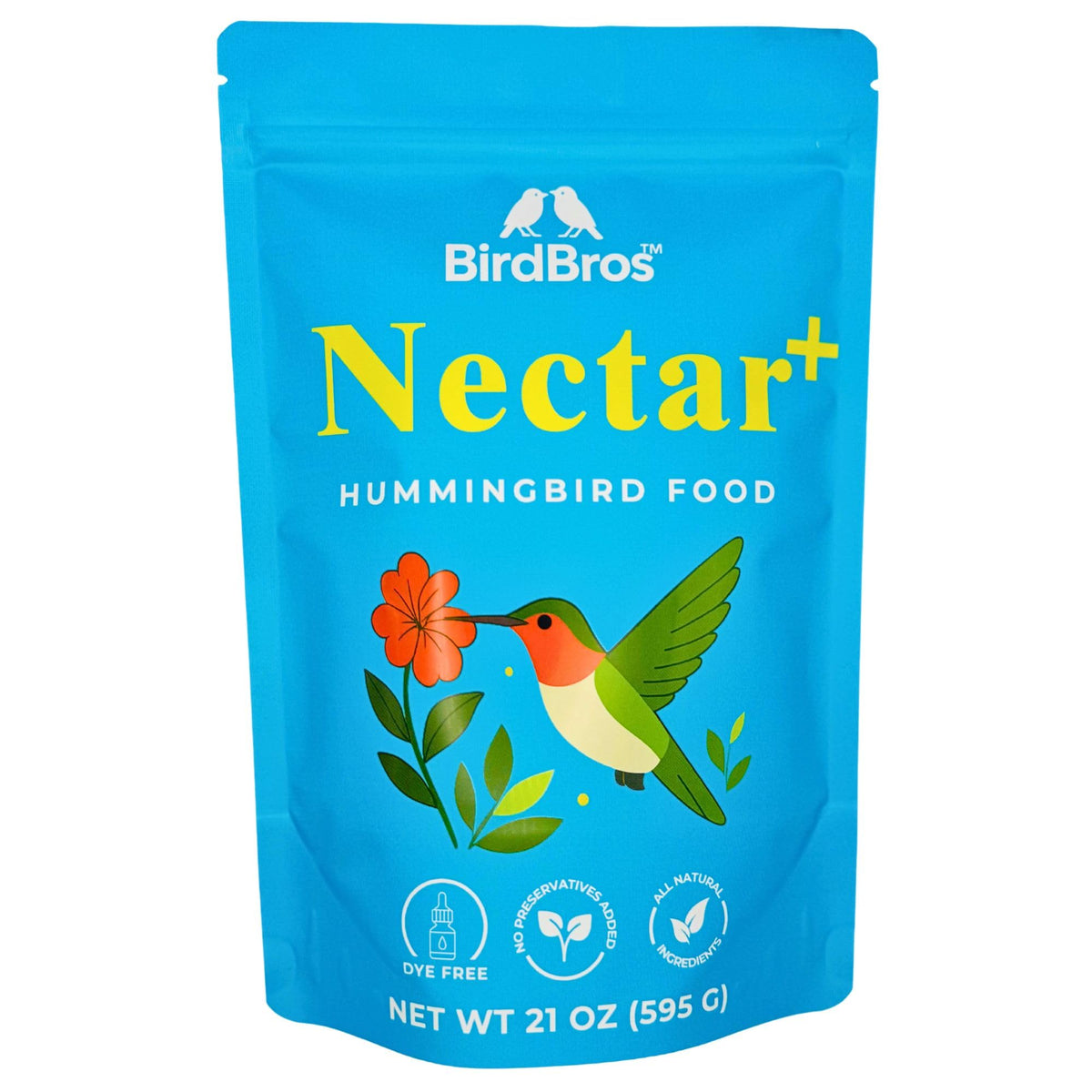 BirdBROS hummingbird nectar powder packaging ready for easy backyard feeding.