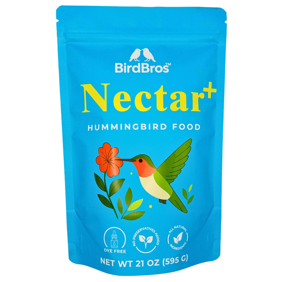 BirdBROS hummingbird nectar powder packaging ready for easy backyard feeding.