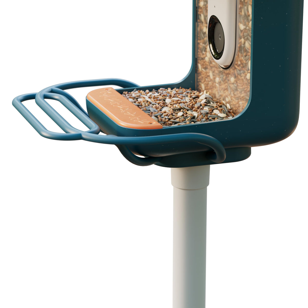 BirdBuddy blue perch extender enables multi-bird perching for group viewing.