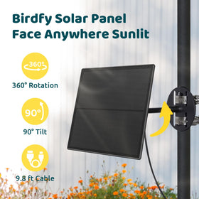 Birdfy 360-degree swivel mount enables optimal sun exposure for charging.