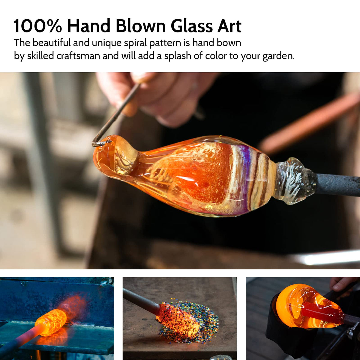 Birdkiss hand blown glass with vivid colors attracts hummingbirds visually