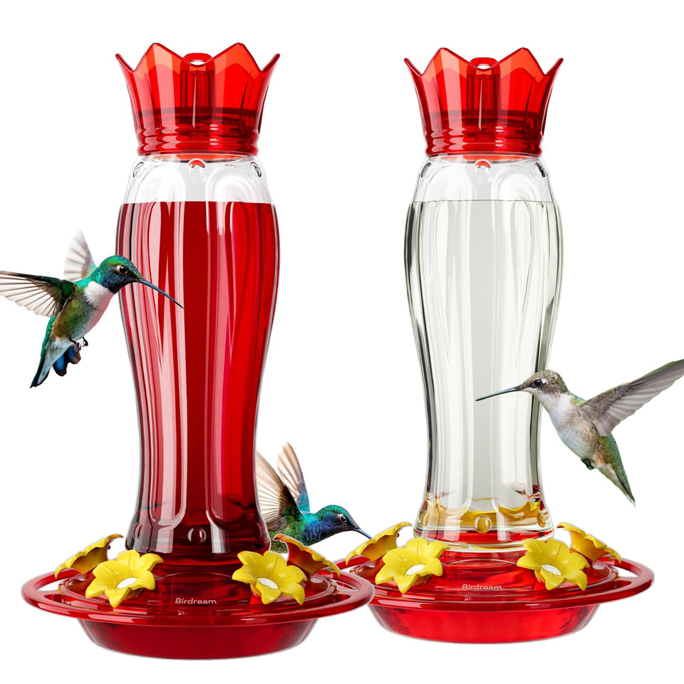 Birdream 2026 red hummingbird feeder close-up showing durable, sun-friendly plastic