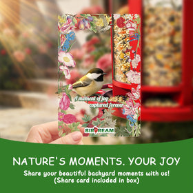 Birdream Castle Feeder attracts cardinals, chickadees, and goldfinches during feeding.