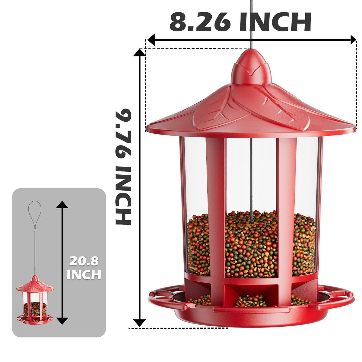 Birdream Castle Bird Feeder seed capacity up to five pounds per feeder.