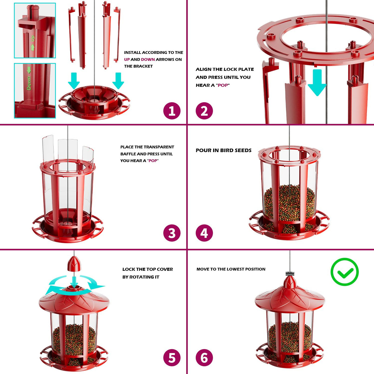 Birdream Castle Bird Feeder transparent panels enable easy monitoring.