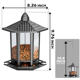 Birdream feeder demonstrating a five-pound seed capacity for daily use.
