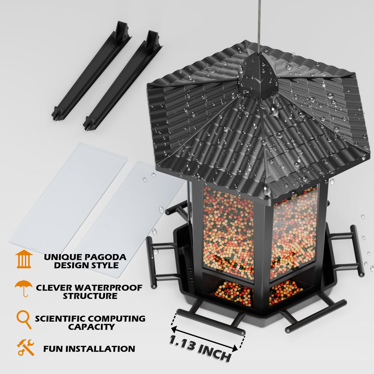 Birdream feeder with a wide opening designed for simple refilling.