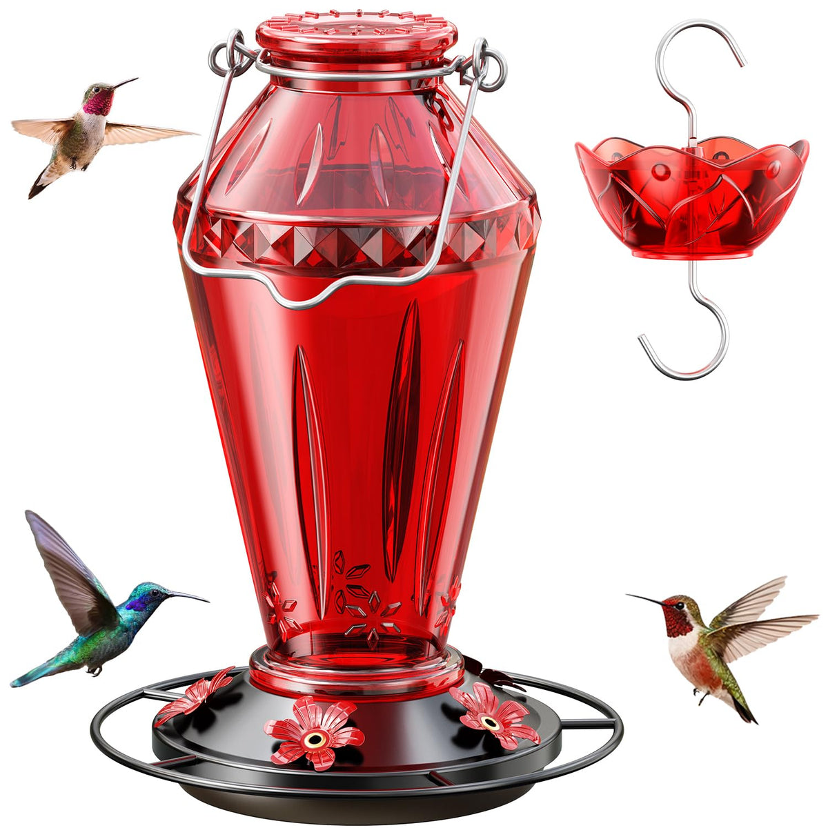 Birdream Hummingbird Feeder with 25oz Glass shows a clear body for nectar viewing.
