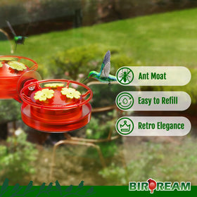 Birdream feeder showcasing three feeding ports for hummingbirds.