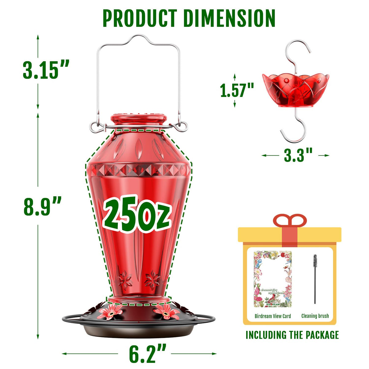 Birdream Hummingbird Feeder features ant moat system for nectar protection.