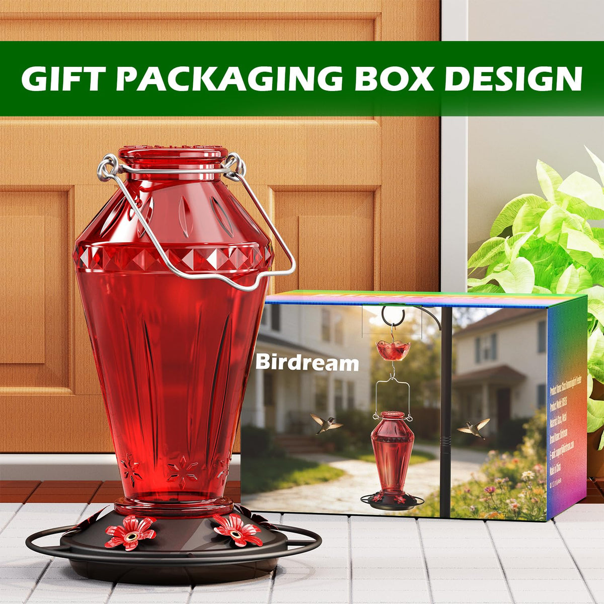 Birdream Hummingbird Feeder wide mouth opening for easy filling and cleaning.