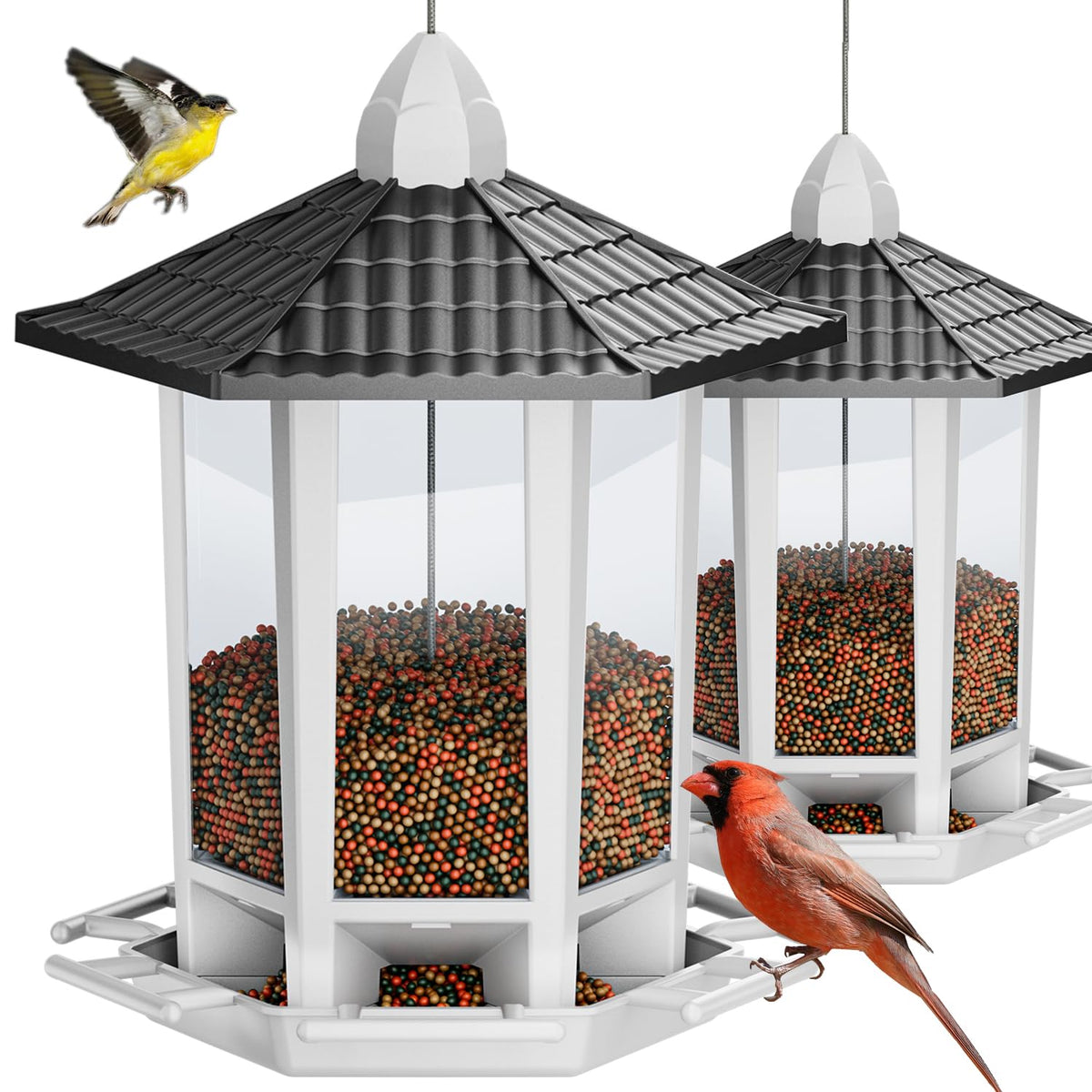 Birdream pagoda feeder front view for easy outdoor birdwatching.