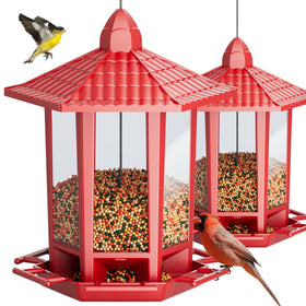 Birdream pagoda feeder in garden view attracting songbirds for easy backyard watching