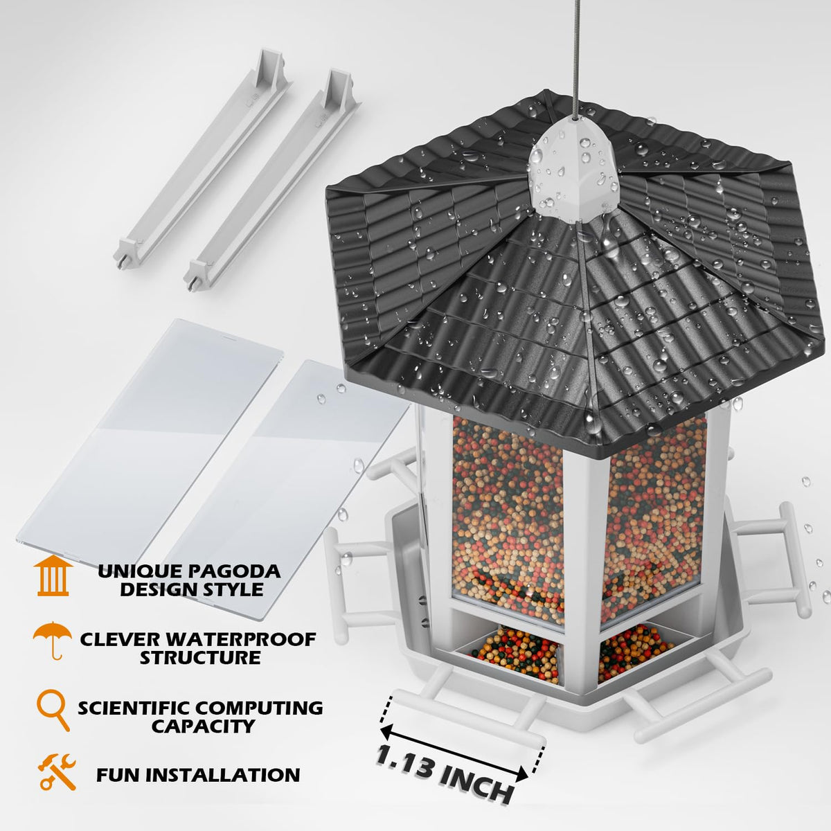 Birdream pagoda feeder installation video included facilitates setup.