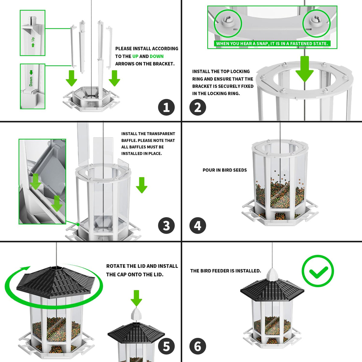 Birdream pagoda feeder refill opening enables quick topping.