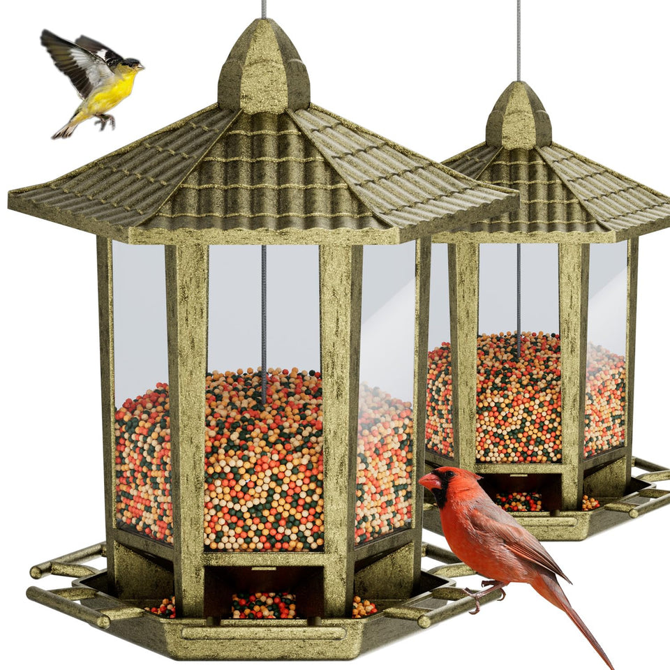 Birdream retro pagoda feeder outdoors for easy garden birdwatching.