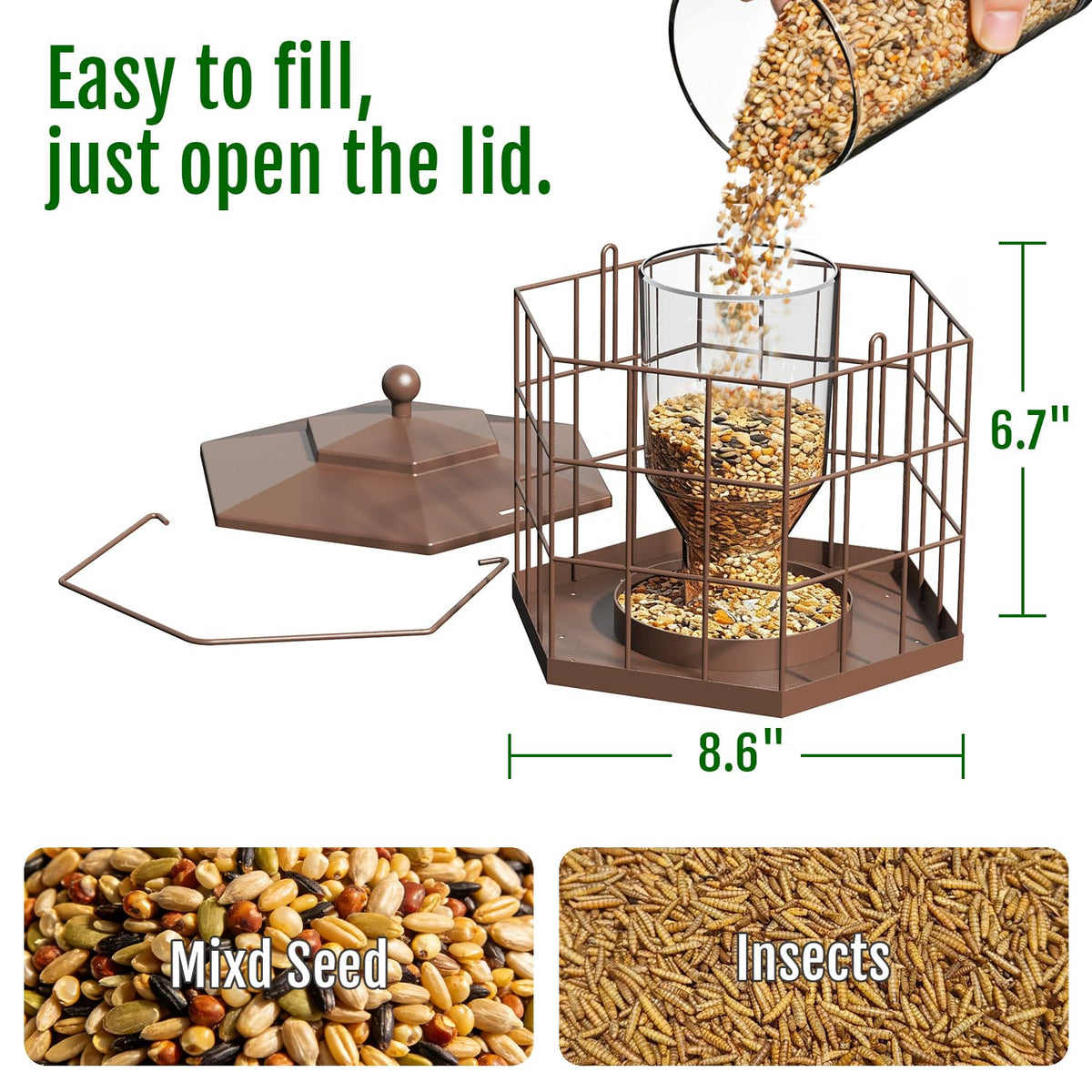 Birdream Squirrel Proof Feeder – back view highlighting sturdy, weather-resistant metal.