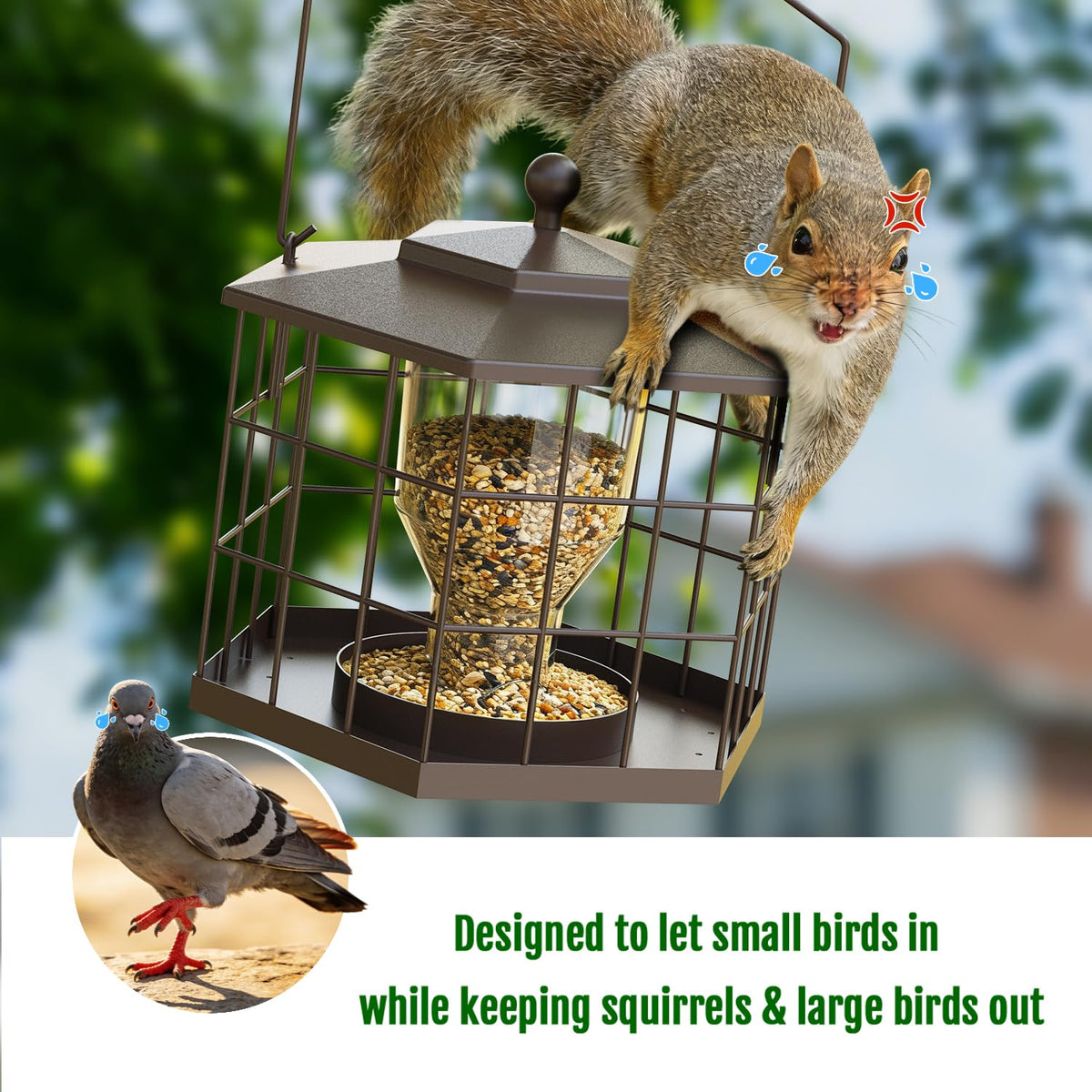 Birdream Squirrel Proof Feeder – cage detail showing reinforced mesh for durability.