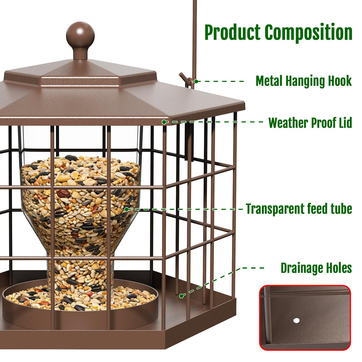 Birdream Squirrel Proof Feeder – lid open for quick, mess-free refills.