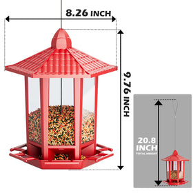 Transparent seed panel on Birdream feeder for easy monitoring