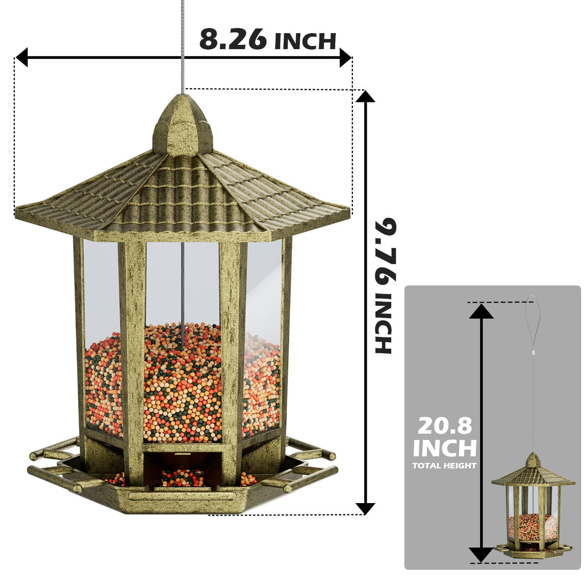 Birdream transparent panel lets you monitor seed levels at a glance.
