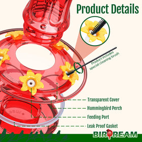 Birdream feeder with wide-mouth bottle for easy refilling and cleaning