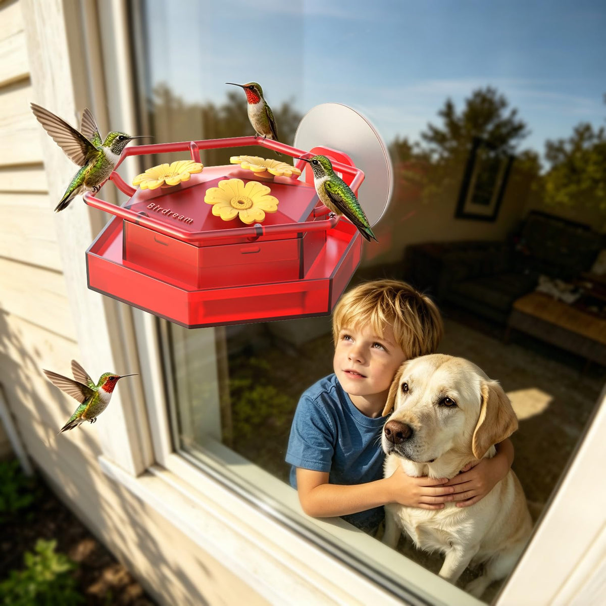 Birdream feeder with ant moat protects nectar from ants