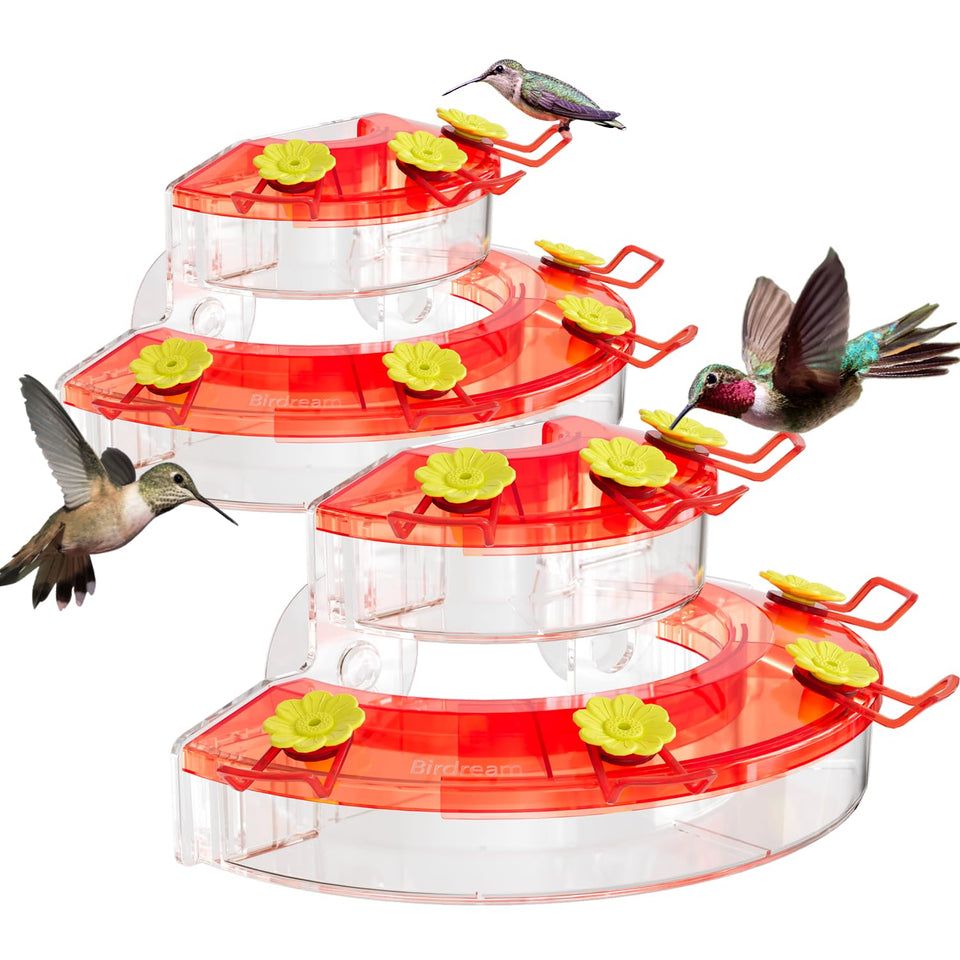 Birdream window hummingbird feeder in red front view for close-up viewing