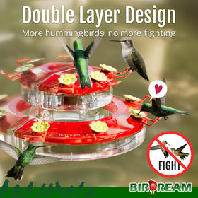 Birdream feeder in red, side view showing easy two-trough design.