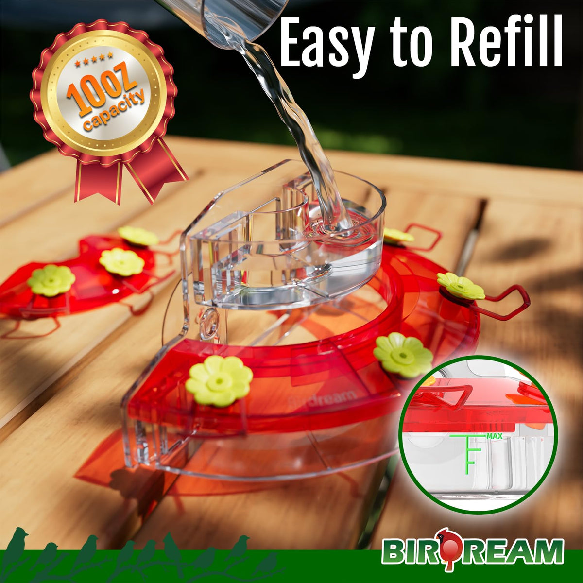Birdream window feeder with strong suction cups for stable outdoor use.