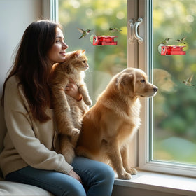 Birdream feeder with three flower ports for nectar access control