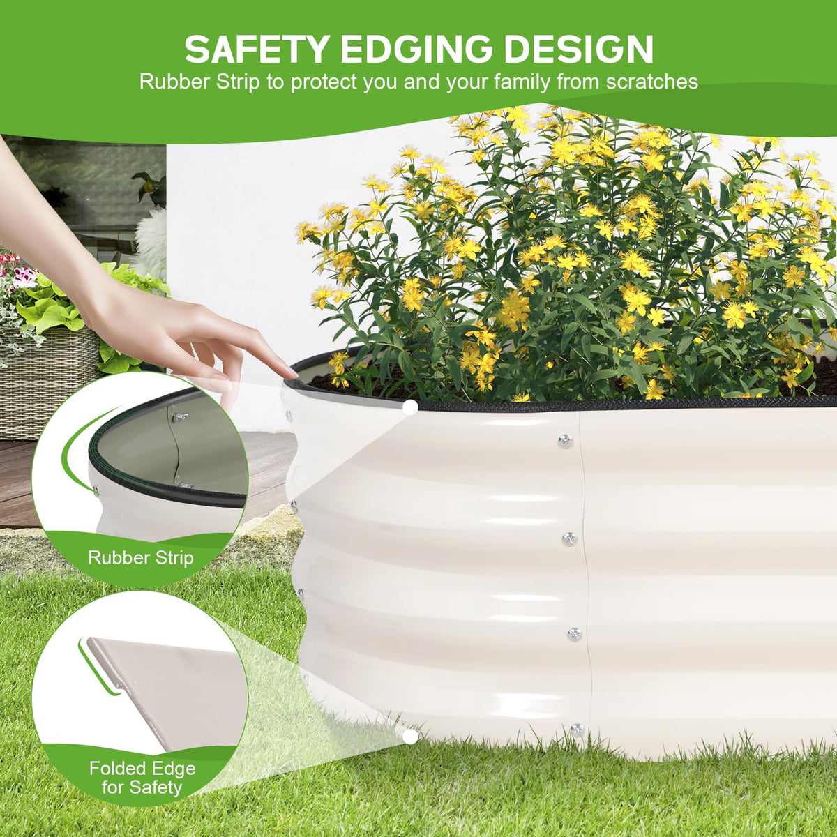 BIRDSINYARD safety edge with rubber seal prevents injuries.