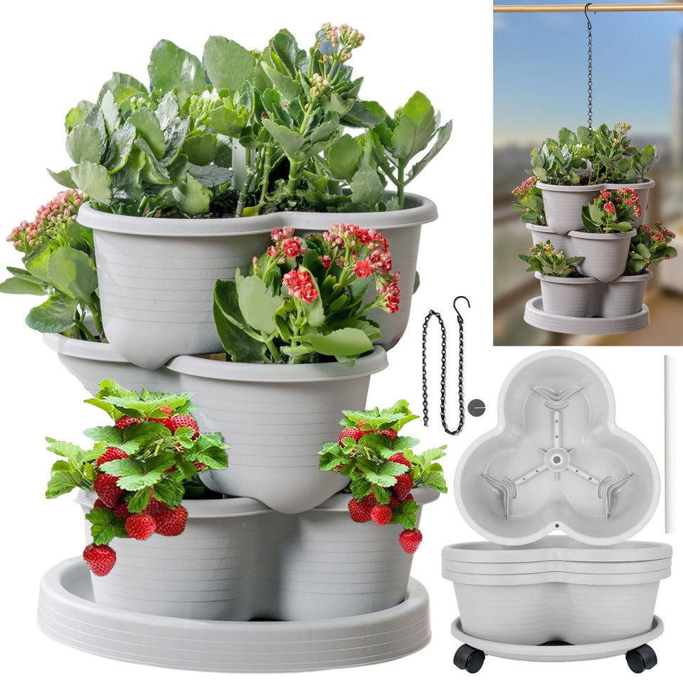 Birheatry vertical 3-tier planter ready for strawberries and herbs.