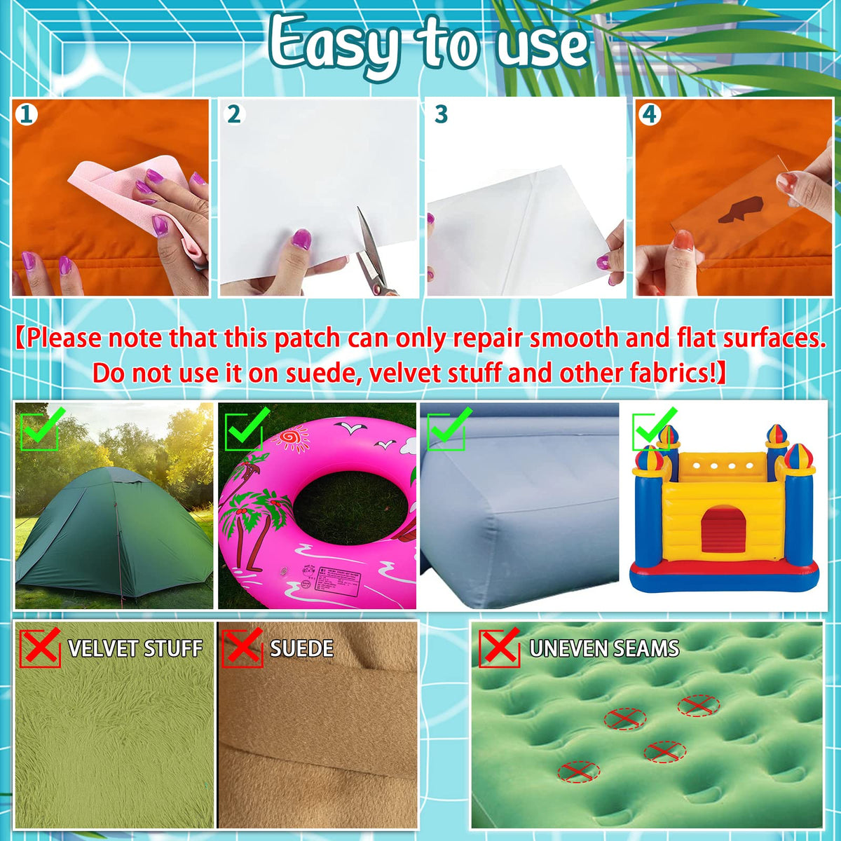 Birllaid bounce house patch on canvas surface to prevent leaks.