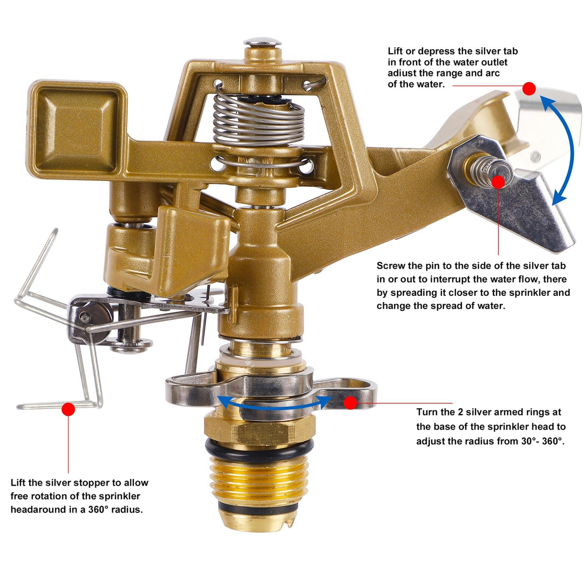 Biswing sprinkler showing adjustable 360-degree spray pattern for flexible coverage.
