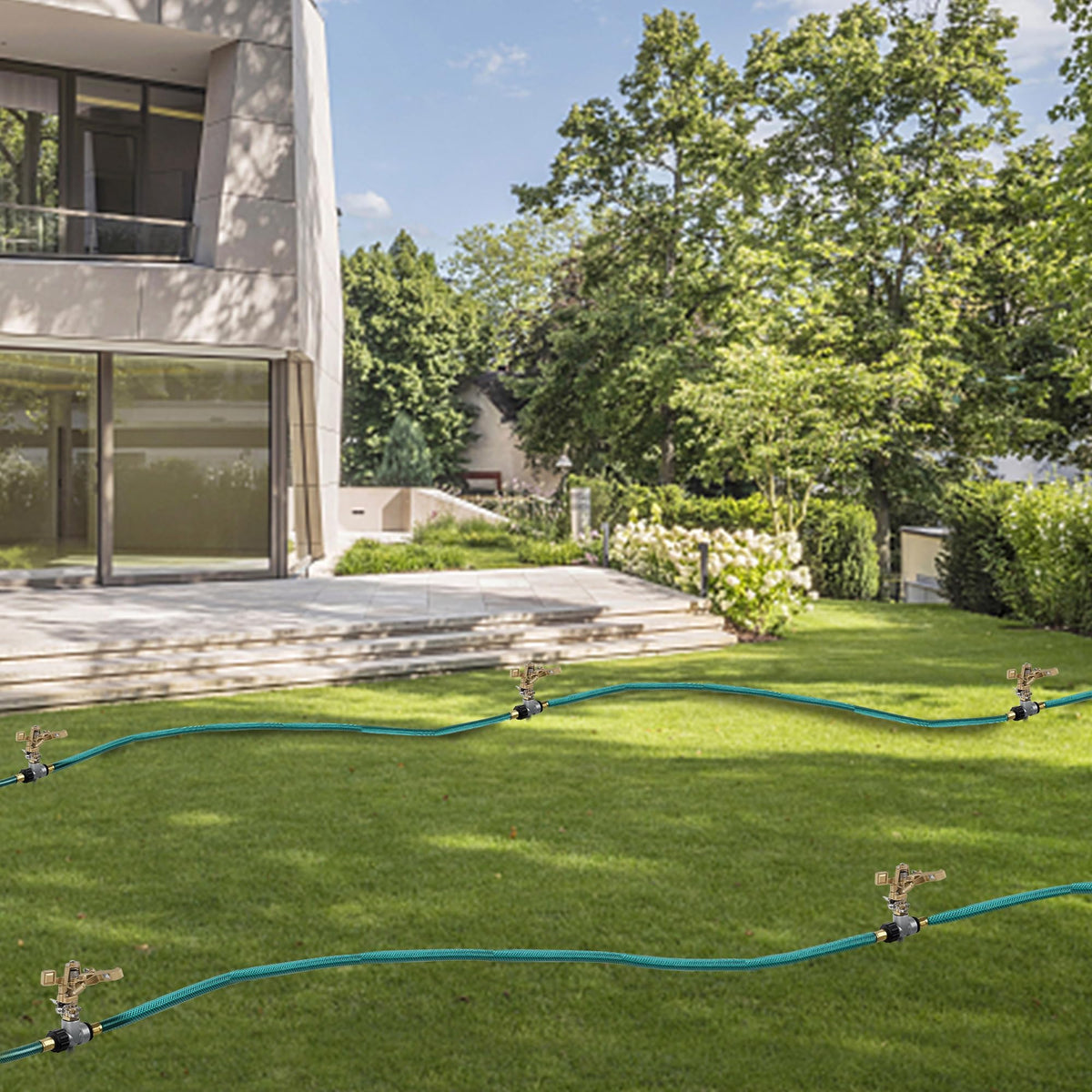 Biswing adjustable pattern sprinkler rotates 360 to partial patterns for versatile irrigation