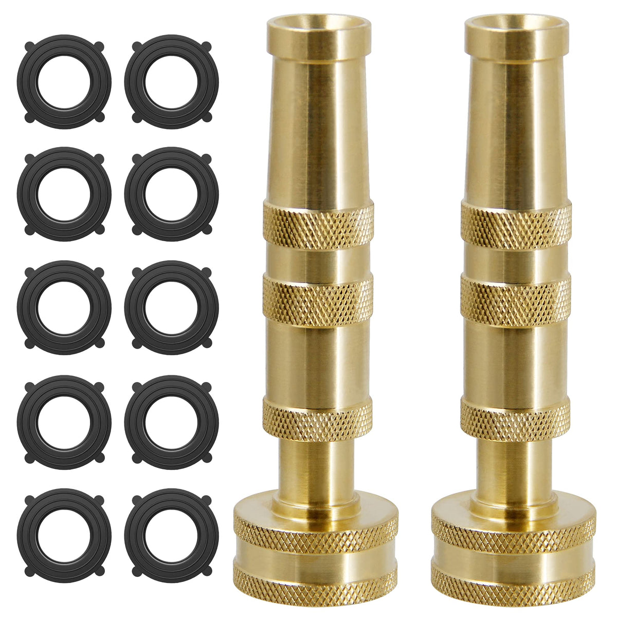 Biswing brass hose nozzle close-up showing durable construction for long-lasting garden use