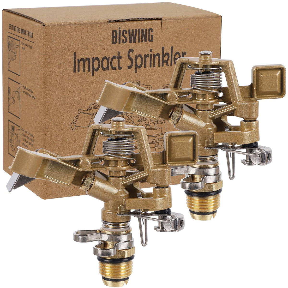 Biswing sprinkler with easy hose attachment for quick setup.