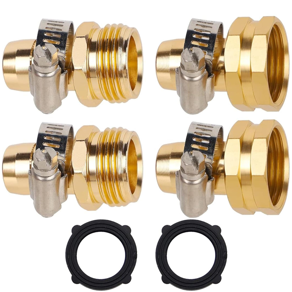 Biswing female hose repair connector with clamps for quick garden hose repairs.